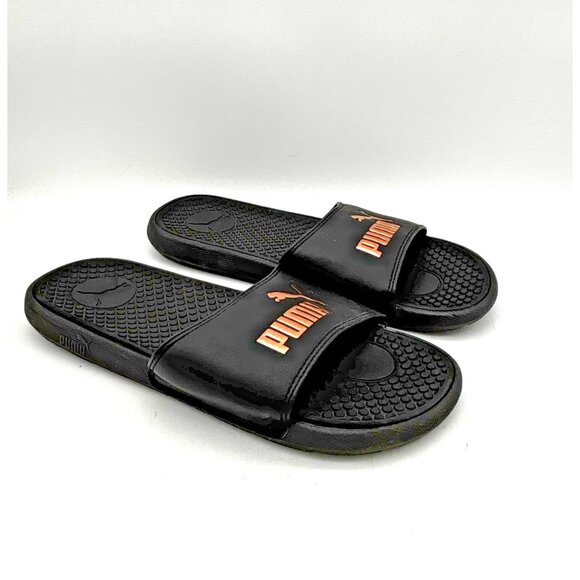 Puma Black Rose Gold Logo Slide Sandals Slip On Casual Comfort Womens Size 9 - Picture 1 of 5